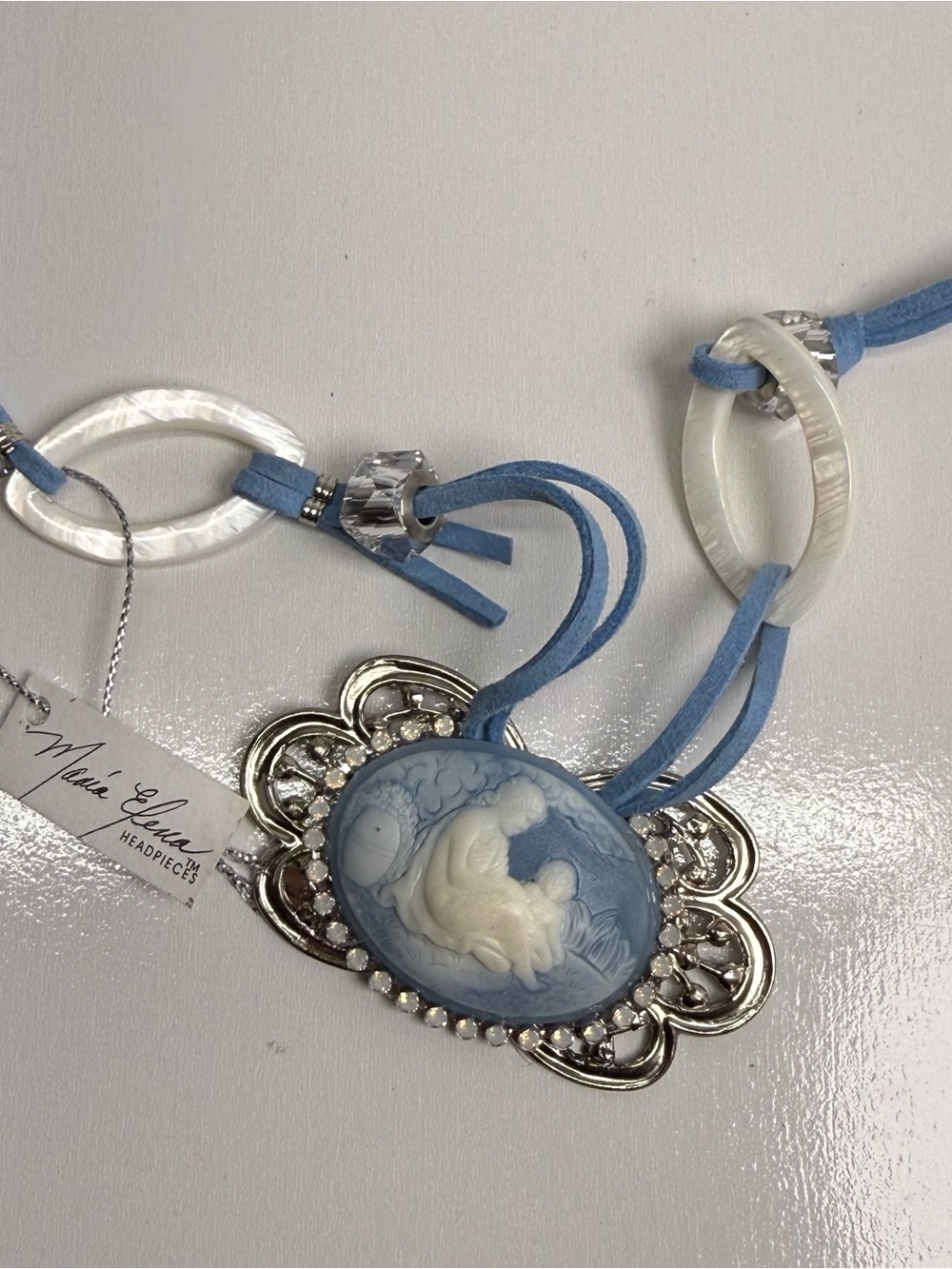 Maria Elena Headpieces Blue White Rhinestone Headpiece Greek Mother And Child